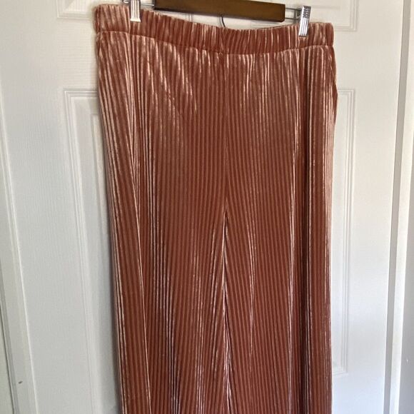 Vada Winter Ribbed Velvet Wide Leg Gaucho Pants Sz 2X Pull On Pockets Persimmon - Picture 8 of 11